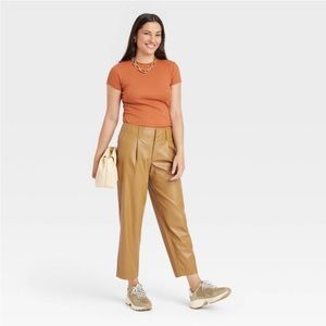 A New Day- High rise brown faux leather tapered ankle pants size 8